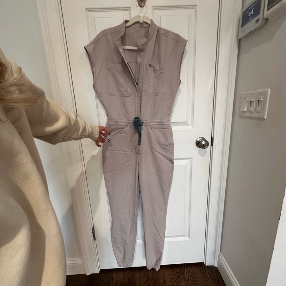 FIGS Rafaella Light Gray Cargo Jumpsuit - Picture 2 of 4